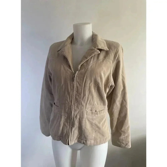 Mudd Jackets & Blazers - Vintage Y2K 90’s Mudd Tan Corduroy Zip Up Jacket Size M Full Zipper 0291